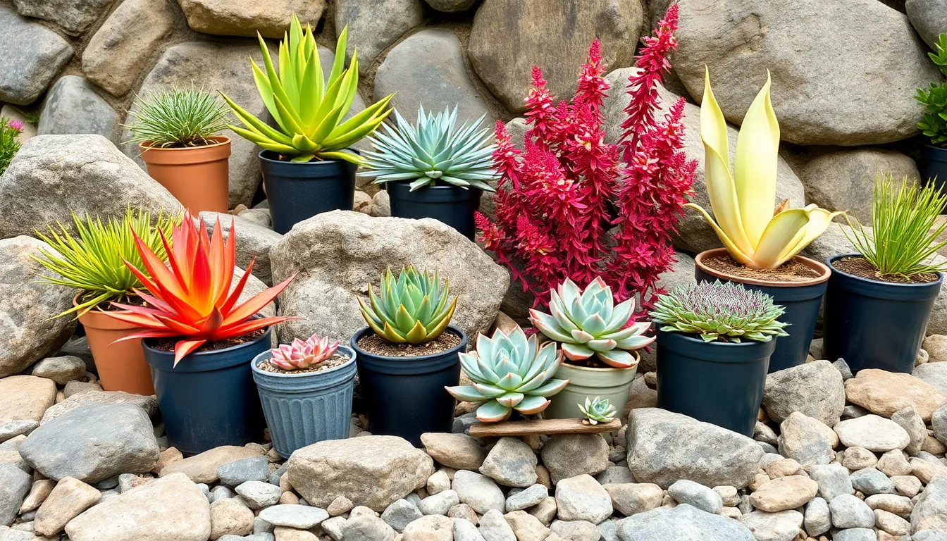 Rock Flower Beds with Potted Plants: Easy Low-Maintenance Garden Design Ideas 4 Rock Flower Beds with Potted Plants: Easy Low-Maintenance Garden Design Ideas 3