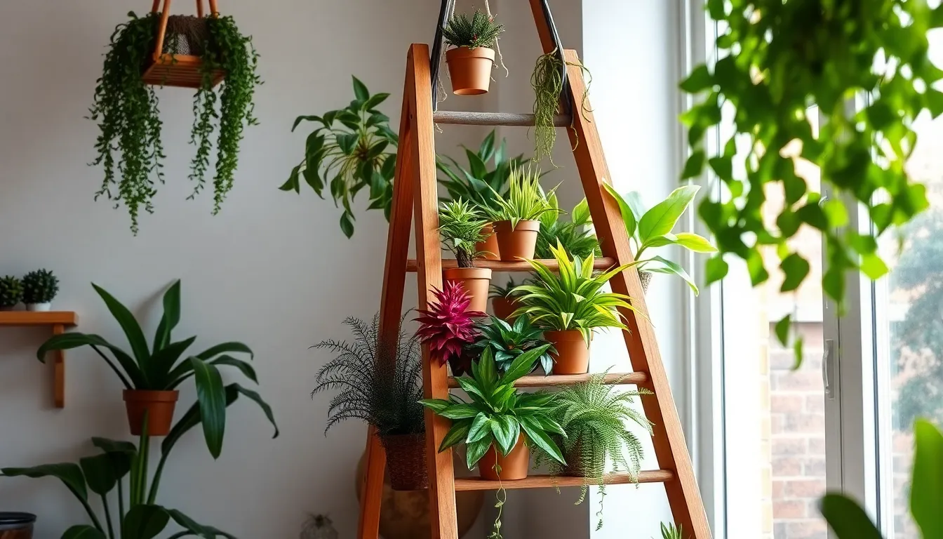Hanging Ladder with Plants: 15 Stunning DIY Ideas for Vertical Gardens in Small Spaces 5