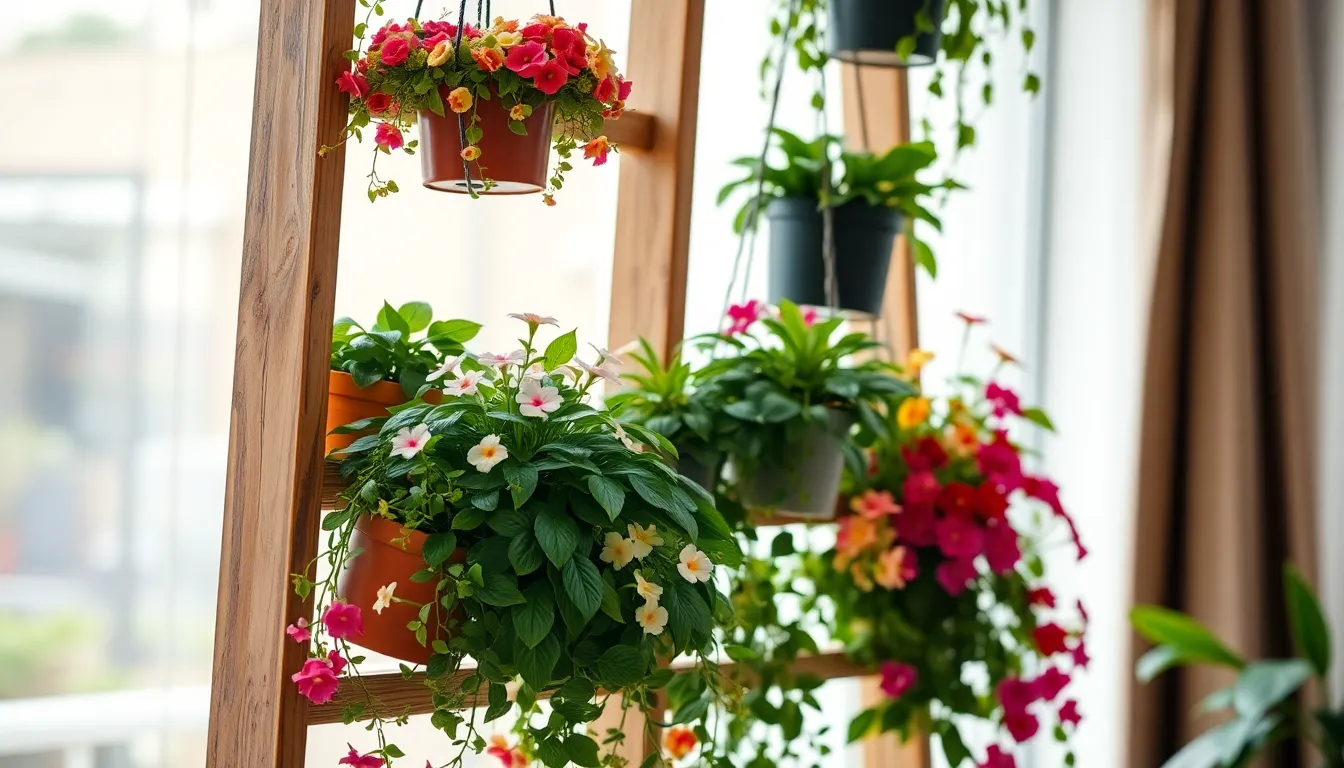Hanging Ladder with Plants: 15 Stunning DIY Ideas for Vertical Gardens in Small Spaces 11