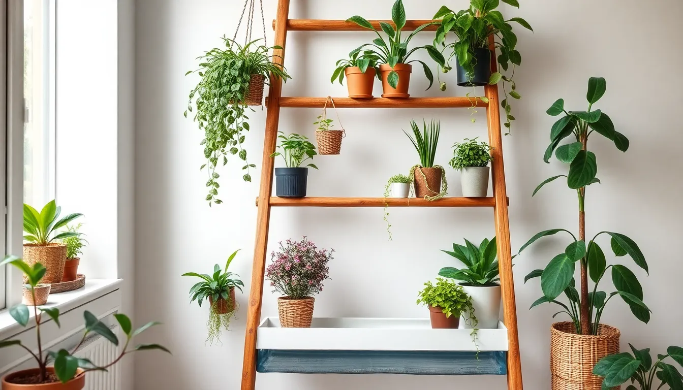 Hanging Ladder with Plants: 15 Stunning DIY Ideas for Vertical Gardens in Small Spaces 13