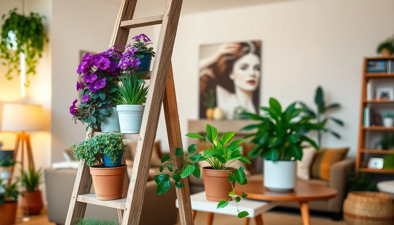 Hanging Ladder with Plants: 15 Stunning DIY Ideas for Vertical Gardens in Small Spaces 1