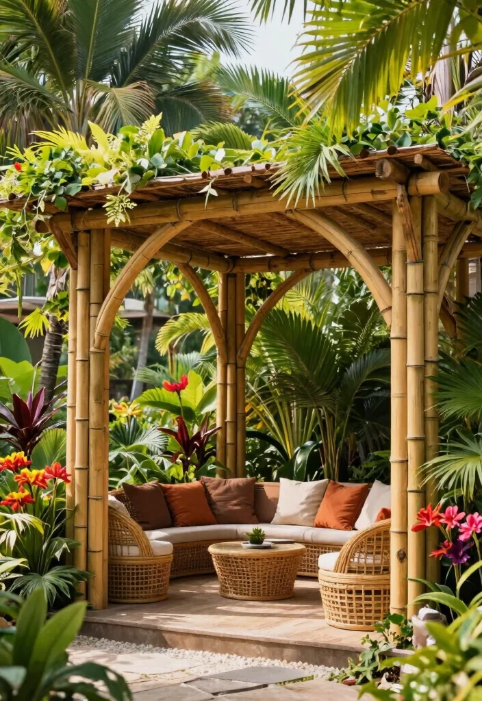10 Angled Pergola Ideas for Modern Backyard Design 3 10 Angled Pergola Ideas for Modern Backyard Design 3. Eco Friendly Bamboo Pergola 0