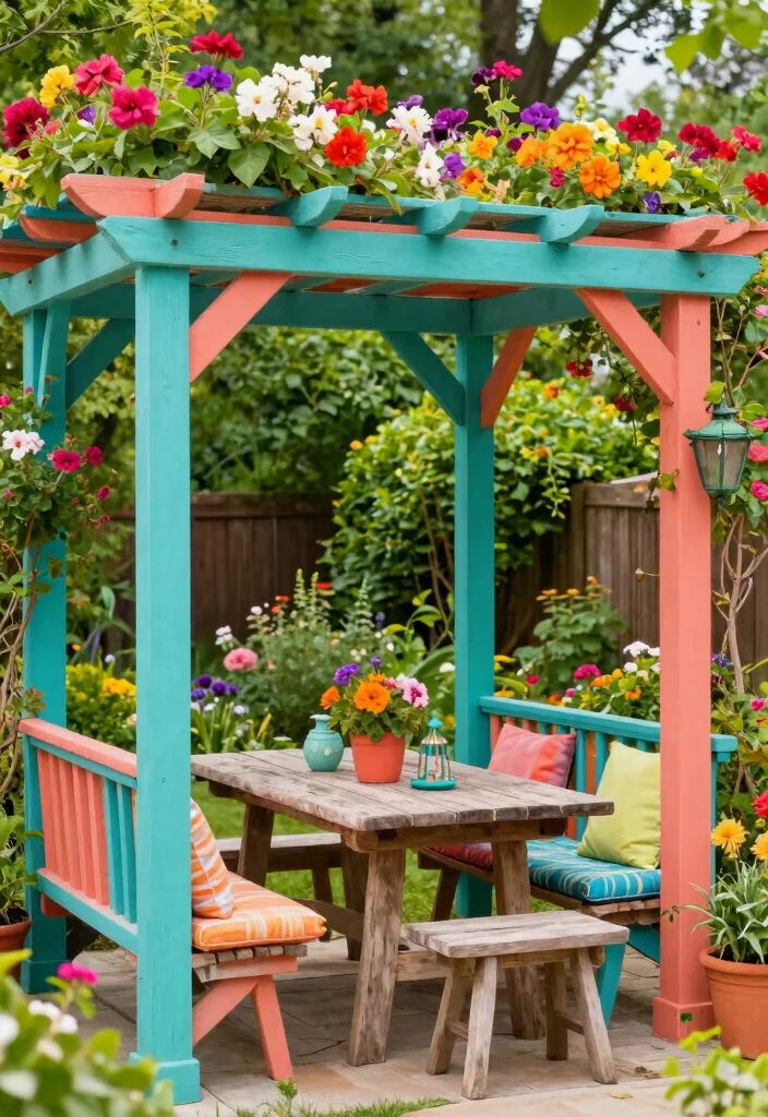 10 Angled Pergola Ideas for Modern Backyard Design 4 10 Angled Pergola Ideas for Modern Backyard Design 4. Colorful Painted Pergola 0