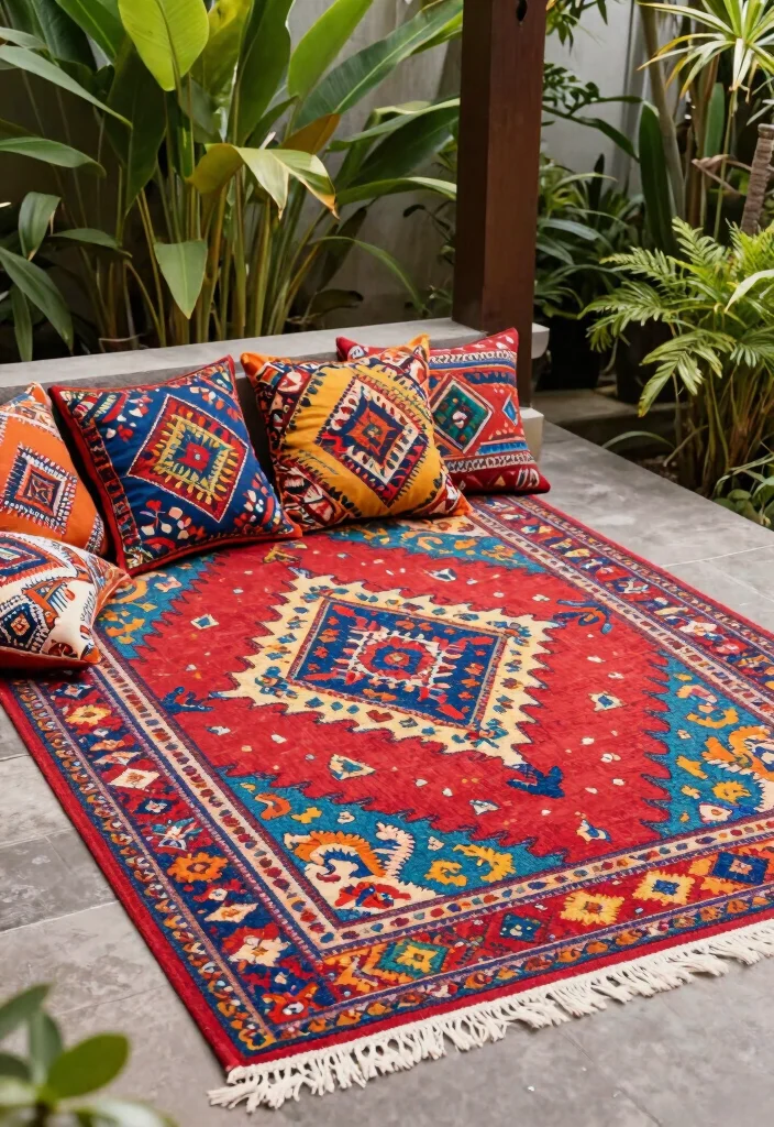 10 Bali Patio Ideas for a Relaxing Tropical Outdoor Feel - 5. Outdoor Rugs for Texture and Comfort 1