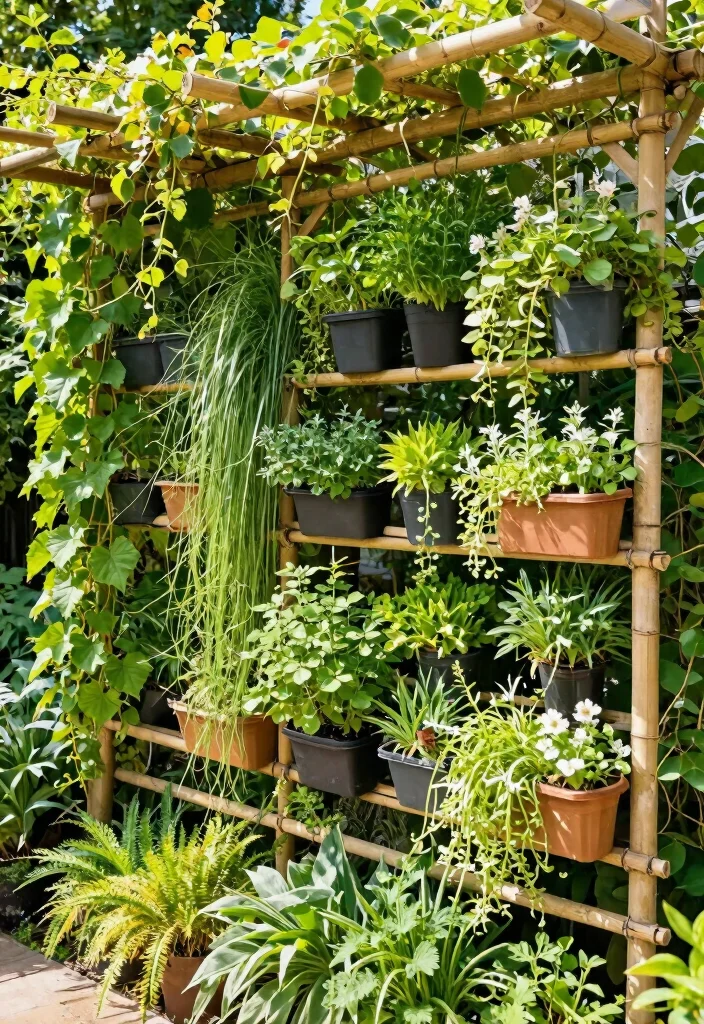 10 Bamboo Pergola Ideas for Natural Shade and Privacy - 3. Vertical Garden Pergola 1