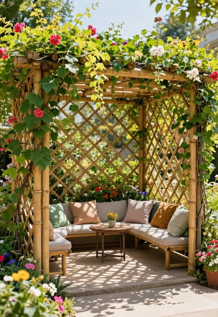 10 Bamboo Pergola Ideas for Natural Shade and Privacy - 5. Trellis-Inspired Bamboo Pergola 1