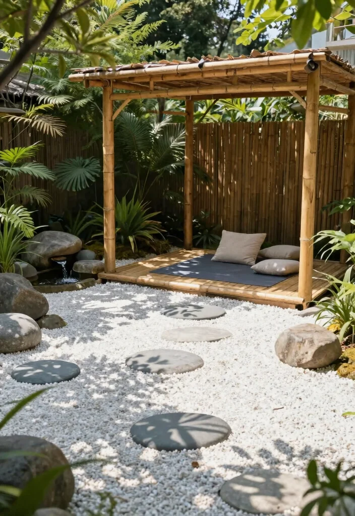 10 Bamboo Pergola Ideas for Natural Shade and Privacy - 6. Zen Garden Bamboo Pergola 1