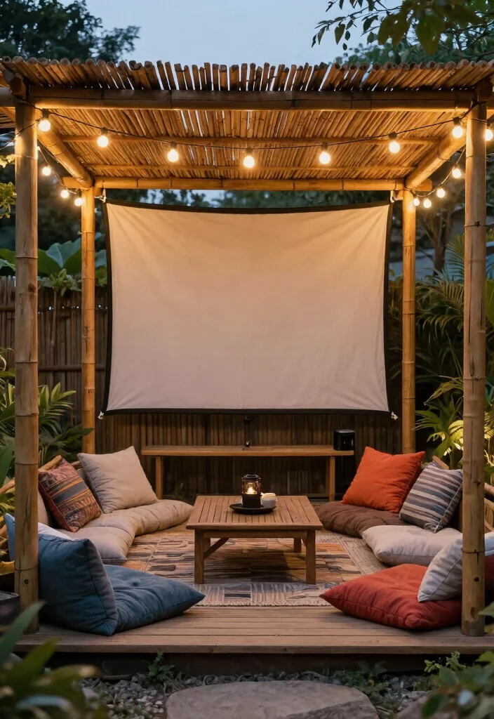 10 Bamboo Pergola Ideas for Natural Shade and Privacy - 9. Media-Friendly Bamboo Pergola 1