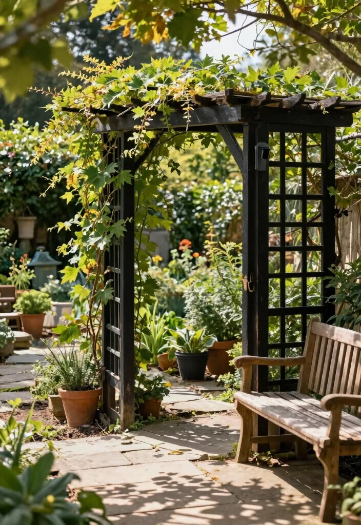 10 Black Trellis Ideas for Modern Garden Contrast 2. Rustic Charm with a Modern Edge 0