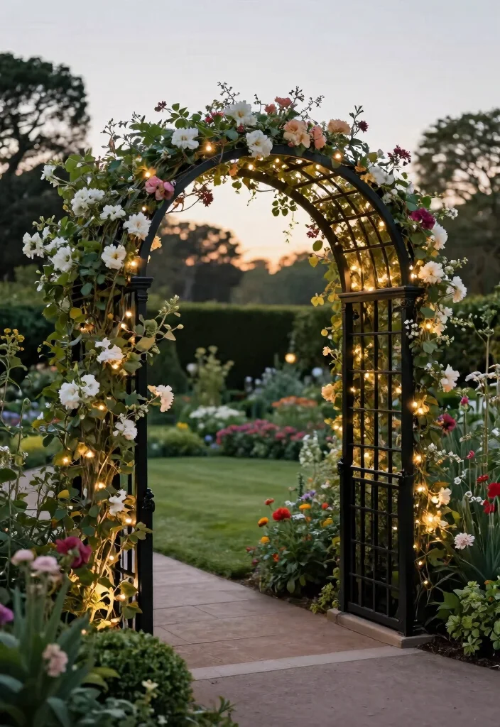 10 Black Trellis Ideas for Modern Garden Contrast 4. Elegant Arches for Grand Entrances 0