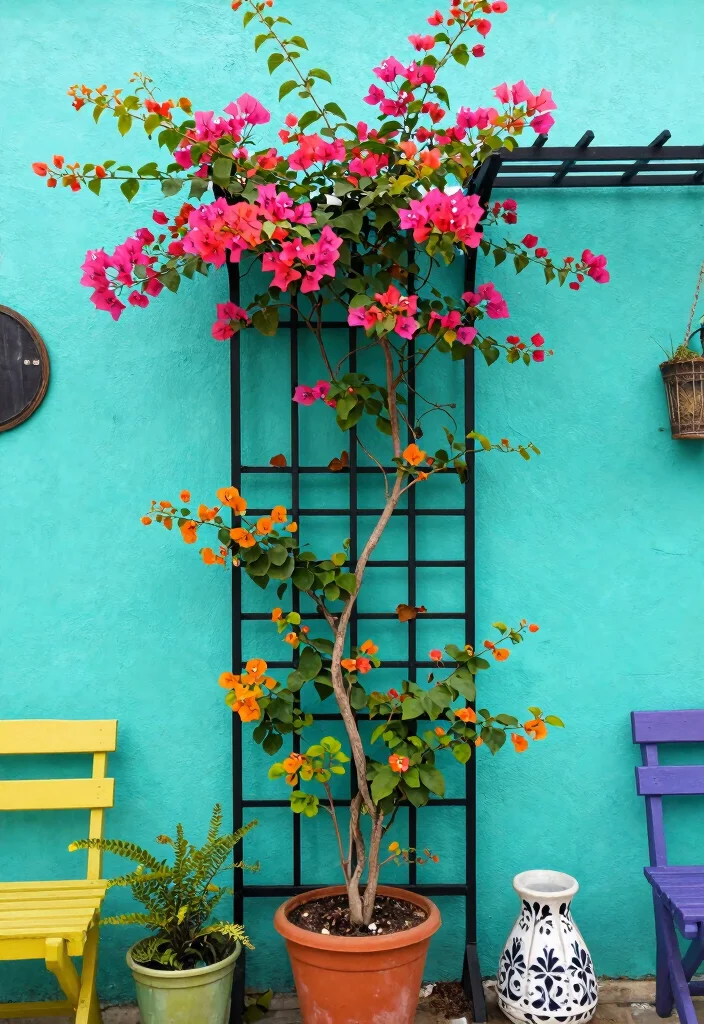 10 Black Trellis Ideas for Modern Garden Contrast 6. Colorful Backdrops with Black Accents 0