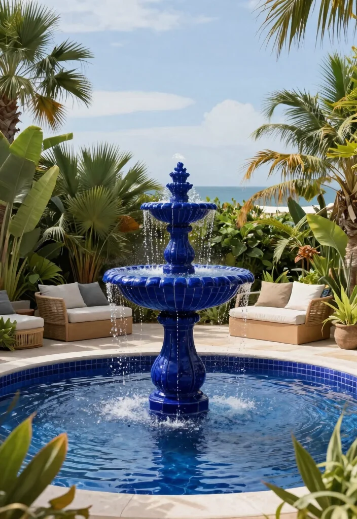 10 Blue Patio Ideas for Fresh and Coastal Style Spaces - 7. Blue Water Features 1