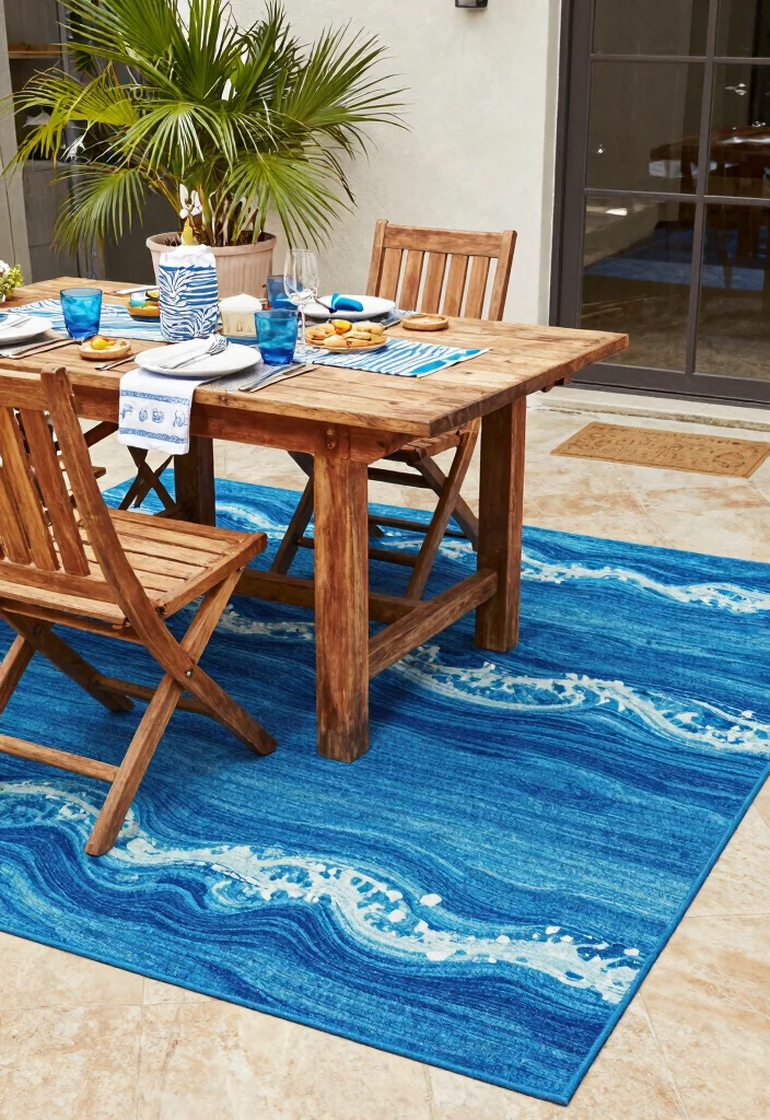 10 Blue Patio Ideas for Fresh and Coastal Style Spaces - 8. Textured Blue Rugs 1