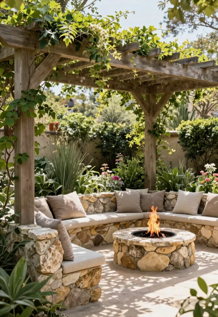 10 Boho Pergola Ideas for Relaxed Outdoor Styling - 4. Incorporate Natural Elements with Stone 1