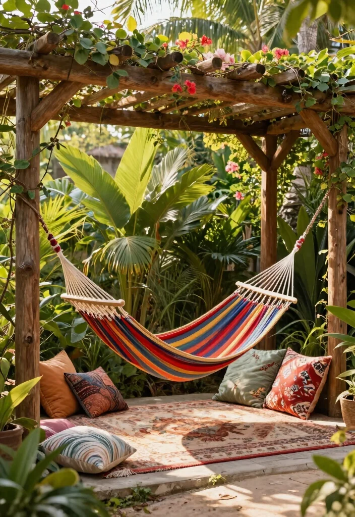 10 Boho Pergola Ideas for Relaxed Outdoor Styling - 5. A Cozy Hammock Retreat 1