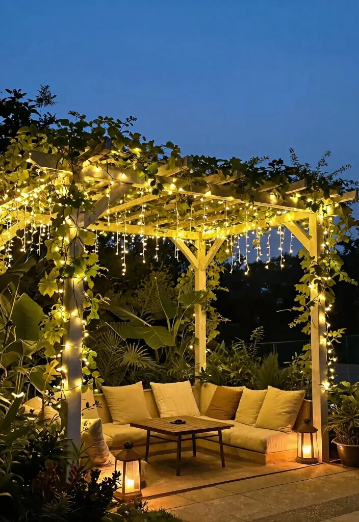 10 Boho Pergola Ideas for Relaxed Outdoor Styling - 7. Illuminate with Fairy Lights 1