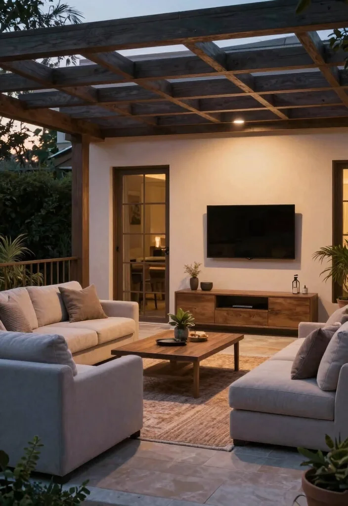 10 Closed In Pergola Ideas for Year Round Outdoor Use - 4. Outdoor Living Room 1