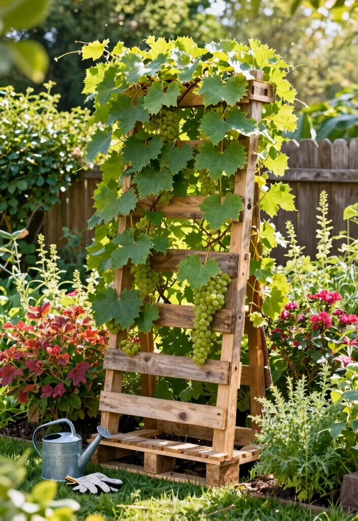 10 Concord Grape Trellis Ideas for Strong Backyard Vines - 3. Vertical Pallet Trellis 1