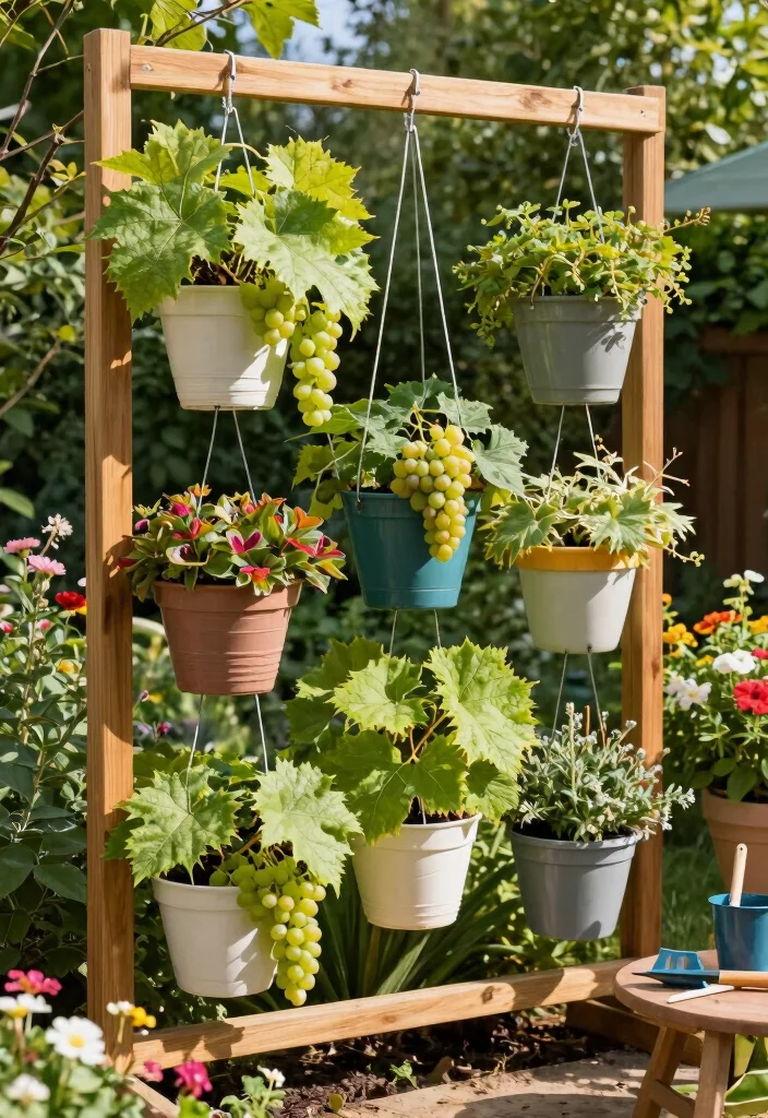10 Concord Grape Trellis Ideas for Strong Backyard Vines - 7. Creative Hanging Planters 1