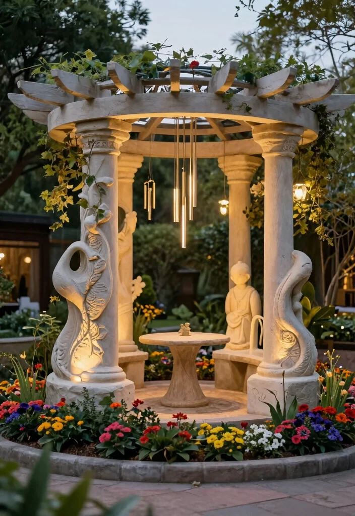 10 Corner Garden Pergola Ideas for Compact Yard Layouts - 10. Artistic Pergola with Sculptural Elements 1