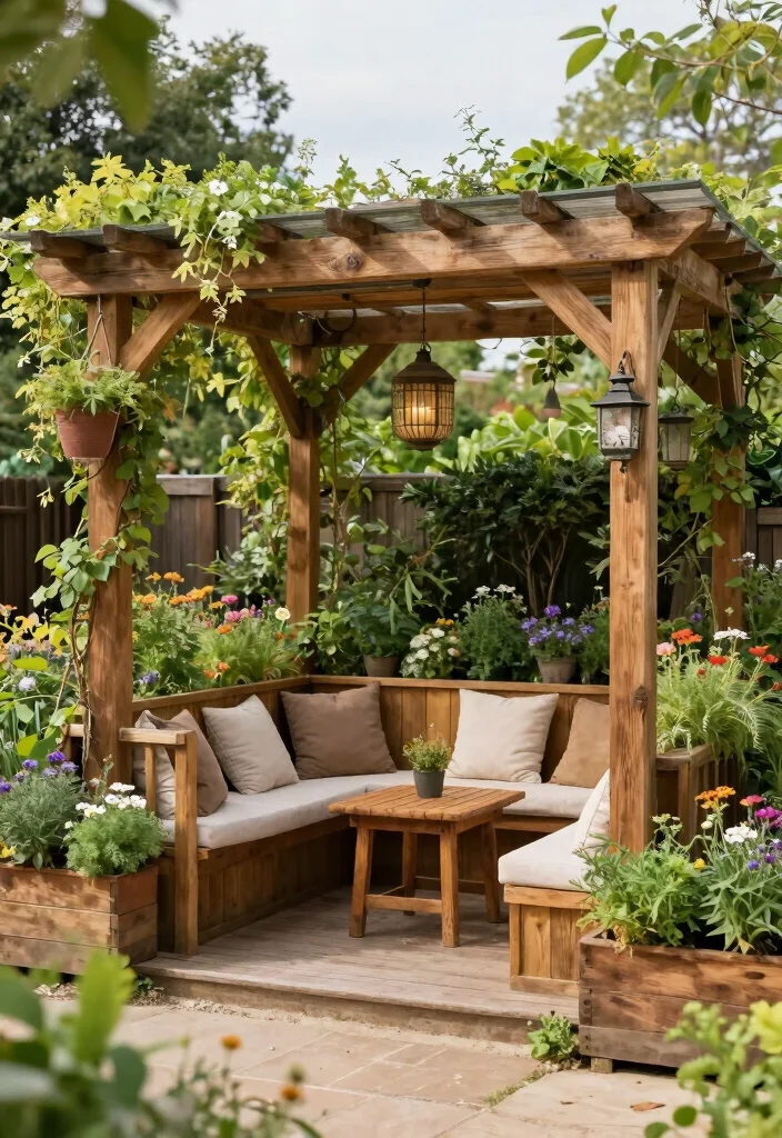 10 Corner Garden Pergola Ideas for Compact Yard Layouts - 4. Rustic Wooden Pergola Retreat 1