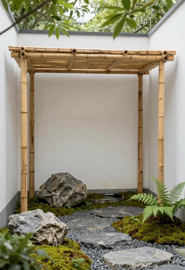 10 Corner Garden Pergola Ideas for Compact Yard Layouts - 5. Minimalist Zen Pergola 1