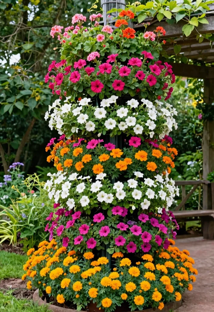 10 Corner Garden Pergola Ideas for Compact Yard Layouts - 6. Colorful Vertical Flower Wall 1