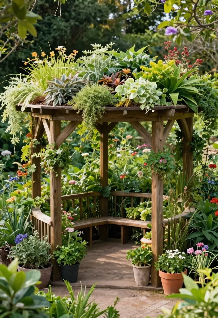 10 Corner Garden Pergola Ideas for Compact Yard Layouts - 7. Eco-Friendly Green Roof Pergola 1