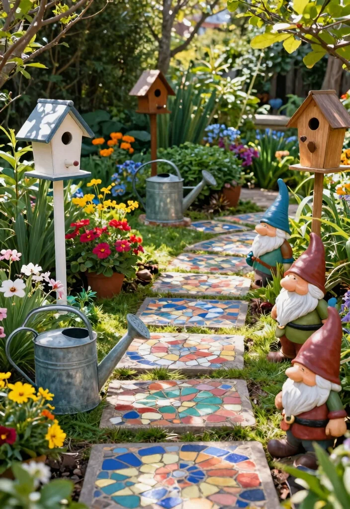 10 Cottage Garden Patio Ideas for Soft and Charming Design - 6. Quirky Garden Decor 1