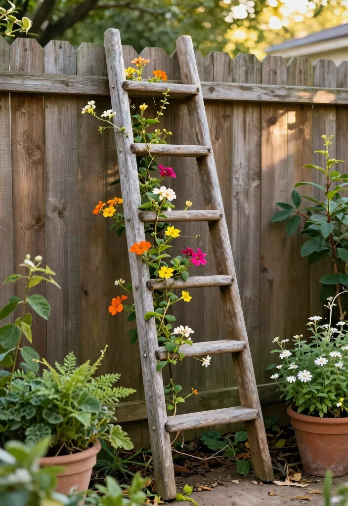 10 Dollar Tree Trellis Ideas for Budget Friendly Garden Support - 6. Ladder Trellis 1