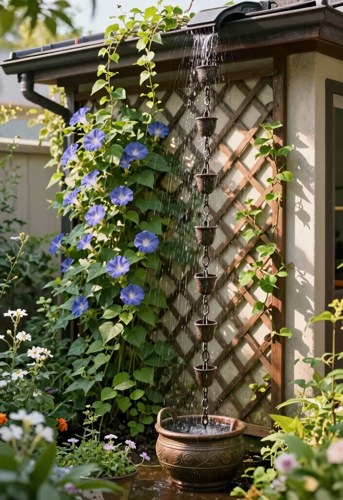 10 Downspout Trellis Ideas for Smart Vertical Growing - 8. Trellis with Rain Chains 1