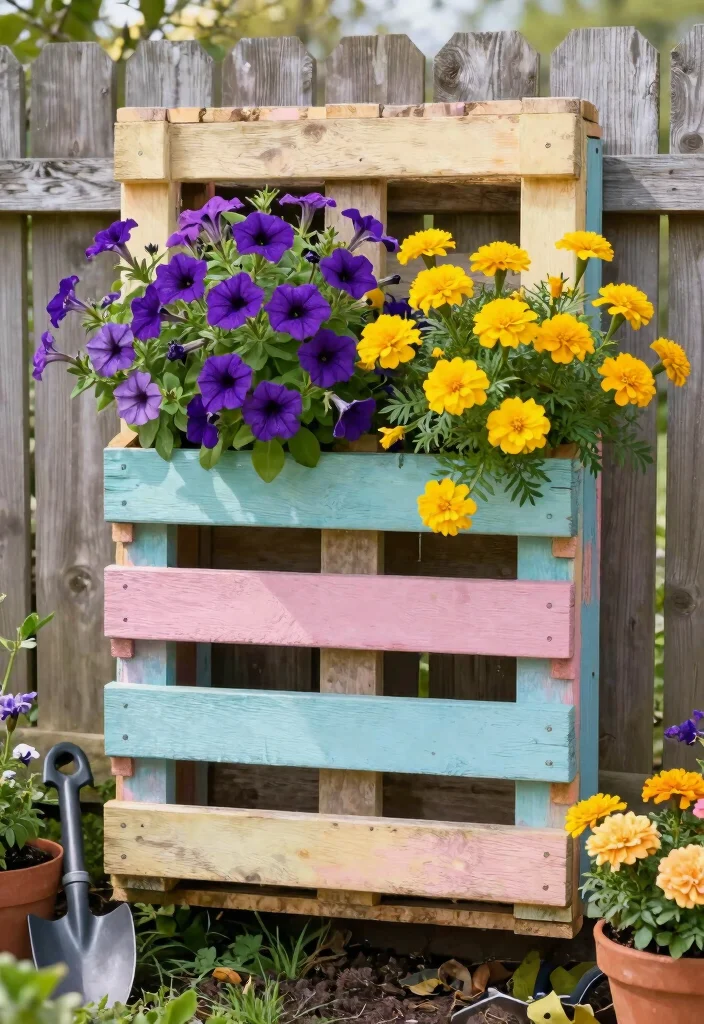 10 Flower Fence Ideas to Add Color Along Garden Borders 1. Vertical Pallet Garden 0