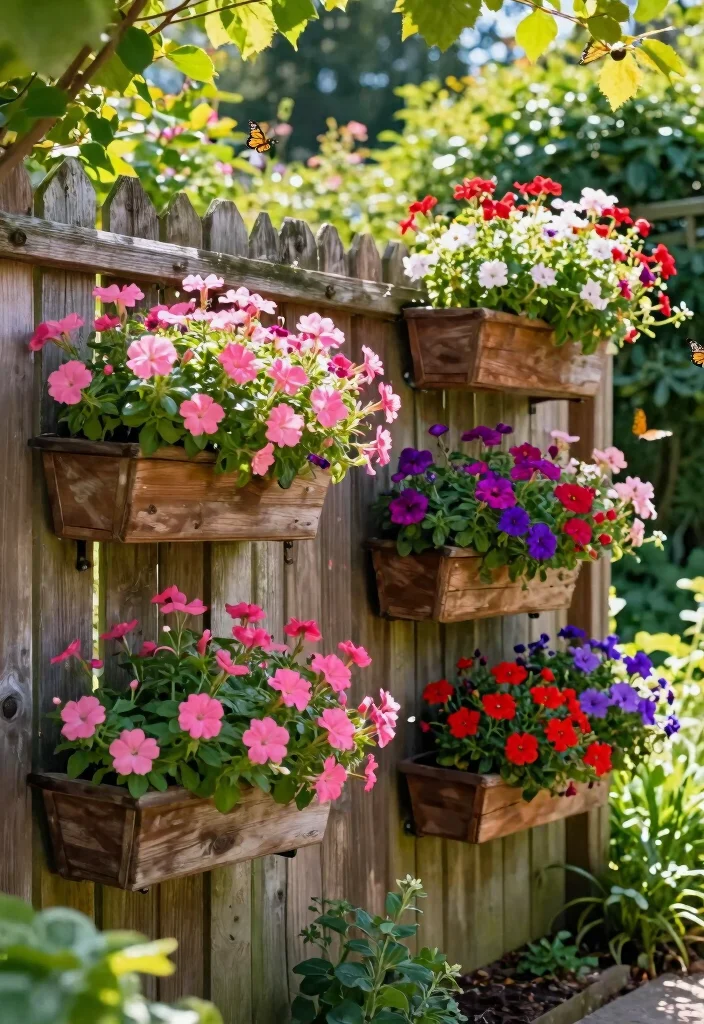 10 Flower Fence Ideas to Add Color Along Garden Borders 2. Hanging Flower Boxes 0