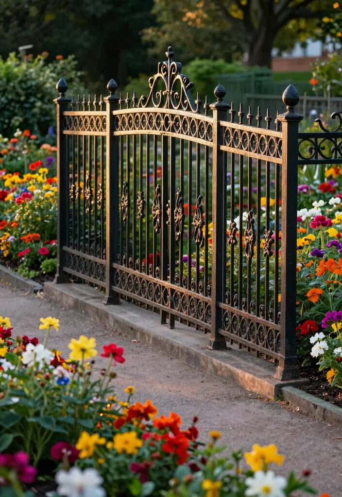 10 Flower Garden Fence Ideas for Decorative Plant Protection - 4. Wrought Iron Elegance 1