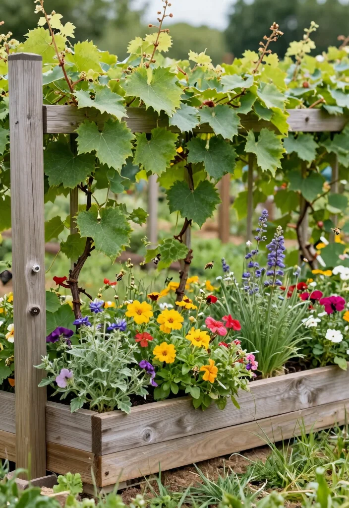10 Grape Fence Ideas for Productive and Attractive Yards - 10. Grape Garden Fence with Integrated Planters 1