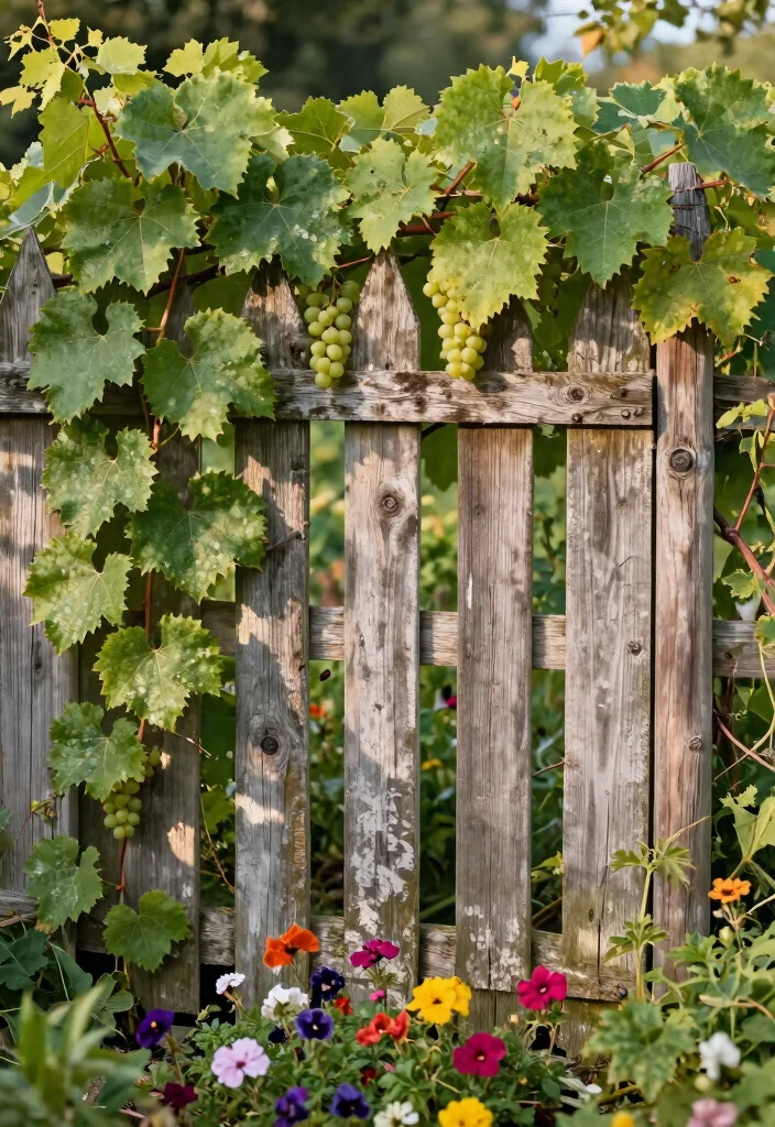 10 Grape Fence Ideas for Productive and Attractive Yards - 5. Repurposed Fencing for Grapevines 1