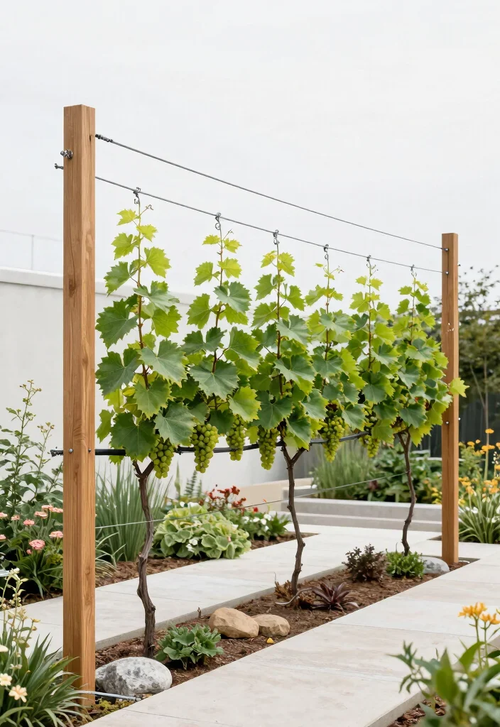 10 Grape Fence Ideas for Productive and Attractive Yards - 6. Cable Trellis System 1
