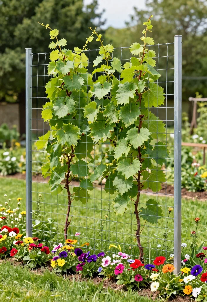 10 Grape Fence Ideas for Productive and Attractive Yards - 8. DIY Grape Fence with Wire Mesh 1