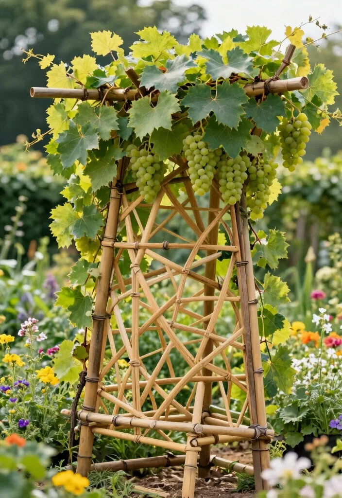 10 Grape Fence Ideas for Productive and Attractive Yards - 9. Woven Bamboo Trellis 1