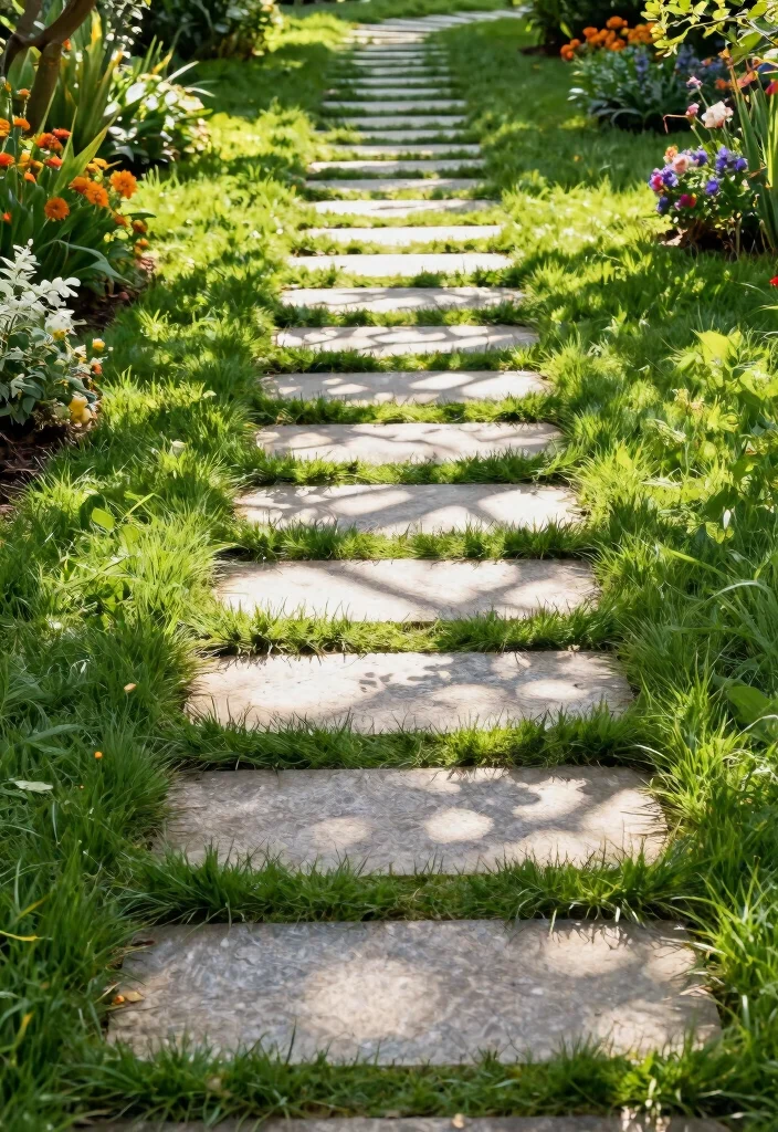 10 Grass Fence Ideas for Soft and Natural Privacy - 5. Grass and Stone Pathway Border for Dual Functionality 1