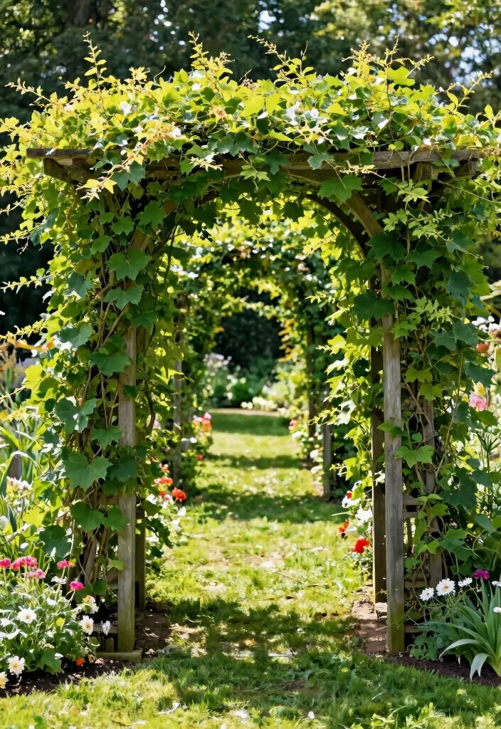 10 Grass Fence Ideas for Soft and Natural Privacy - 8. Grass-Covered Arbors for Vertical Privacy 1