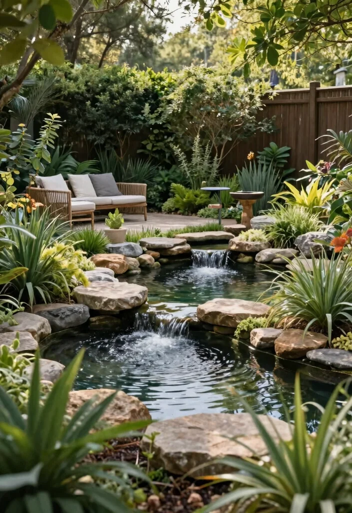 10 Half Acre Backyard Ideas for Balanced and Functional Outdoor Living - 5. Water Features for Serenity and Biodiversity 1