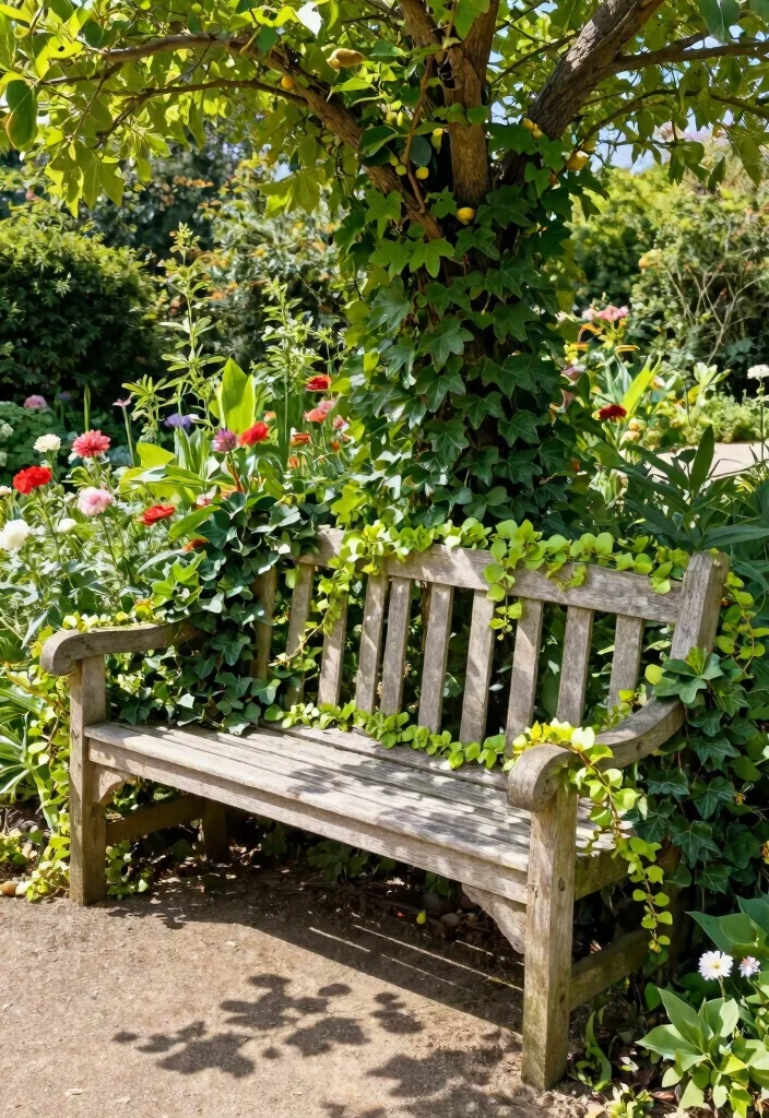 10 Ivy Fence Ideas for Green Living Garden Walls - 3. Ivy-Encased Garden Benches 1