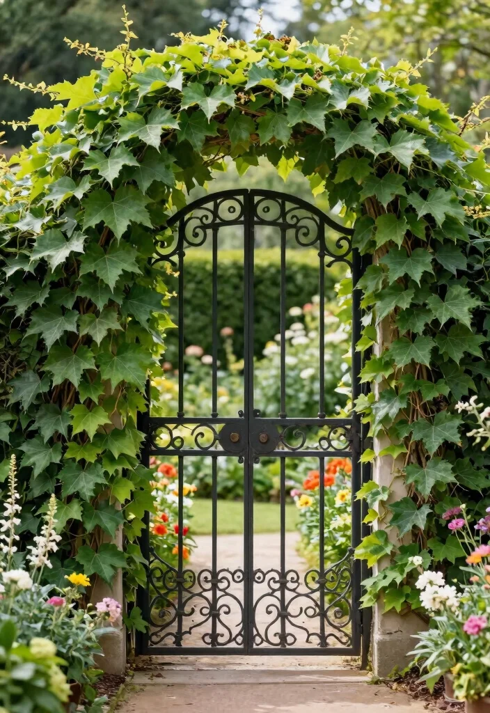10 Ivy Fence Ideas for Green Living Garden Walls - 6. Ivy-Infused Gated Entrances 1