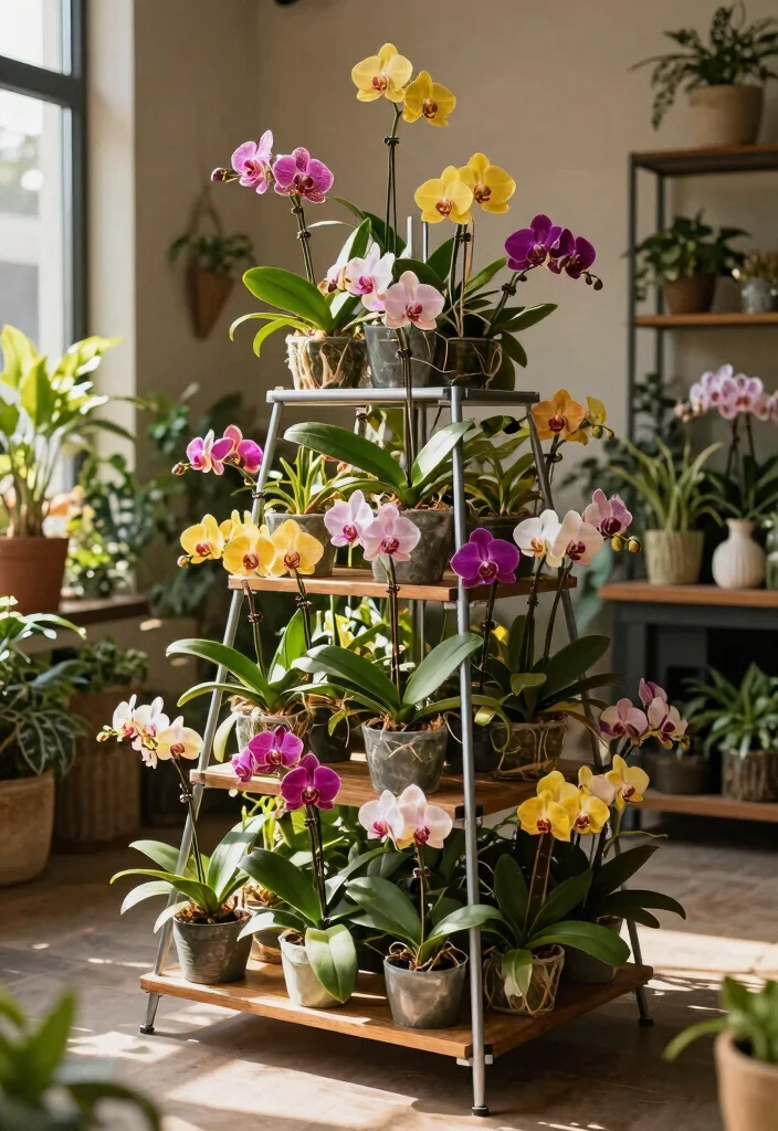 10 Orchid Trellis Ideas for Elegant Vertical Plant Displays 10. Tiered Plant Stand Trellis 0