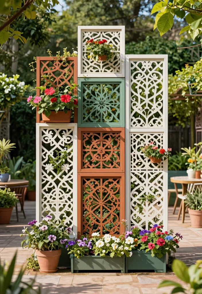 10 Overhead Trellis Ideas to Add Shade and Vertical Interest - 9. Decorative Trellis Panels 1