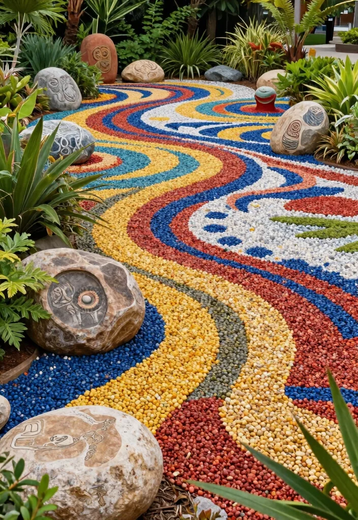 10 Pea Gravel Backyard Ideas for Low Cost Landscaping - 9. Unique Outdoor Art with Pea Gravel 1