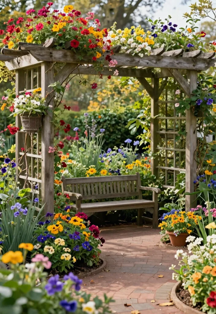 10 Plant Pergola Ideas to Blend Shade and Greenery - 10. Seasonal Planting 1