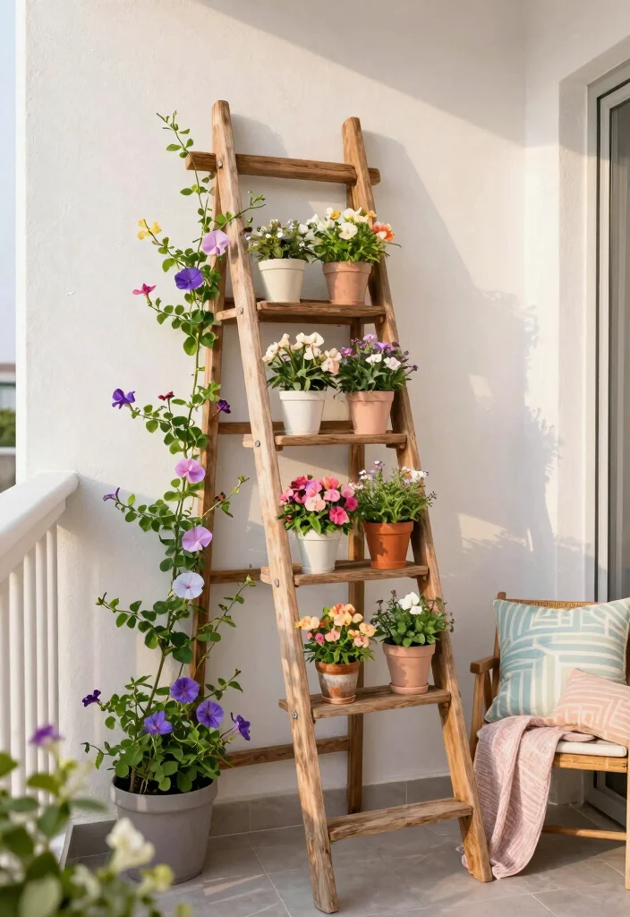 10 Planter Trellis Ideas for Small Space Vertical Gardening - 1. Ladder Trellis: A Stylish Space-Saver 1