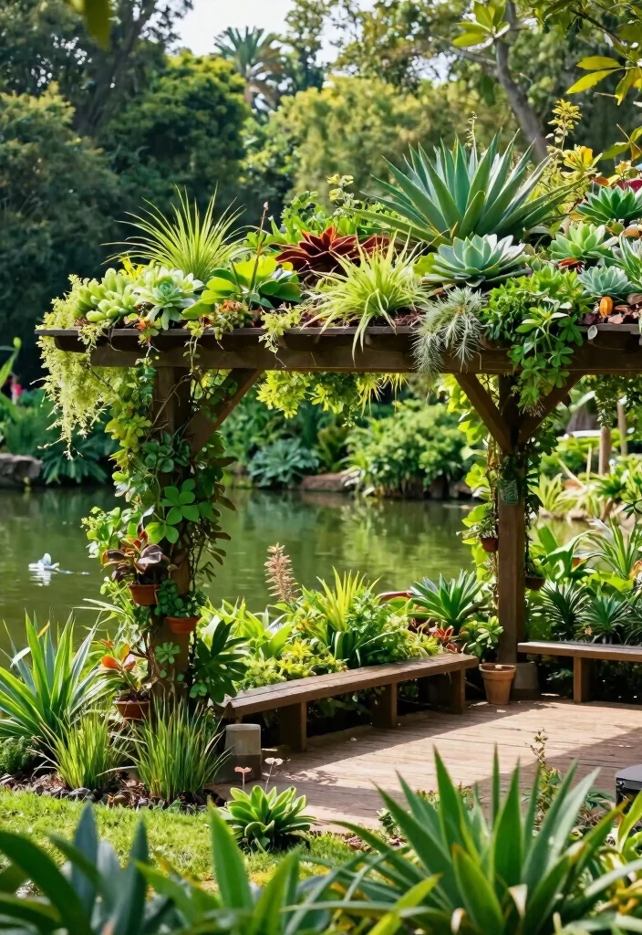10 Pond Pergola Ideas for Shaded and Serene Water Features - 10. Eco-Friendly Green Roof Pergola 1